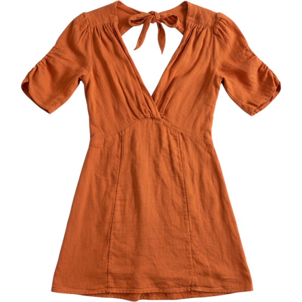 Free People Mini Dress Womens Small Orange Open Back Tie Cotton Vacations Beach